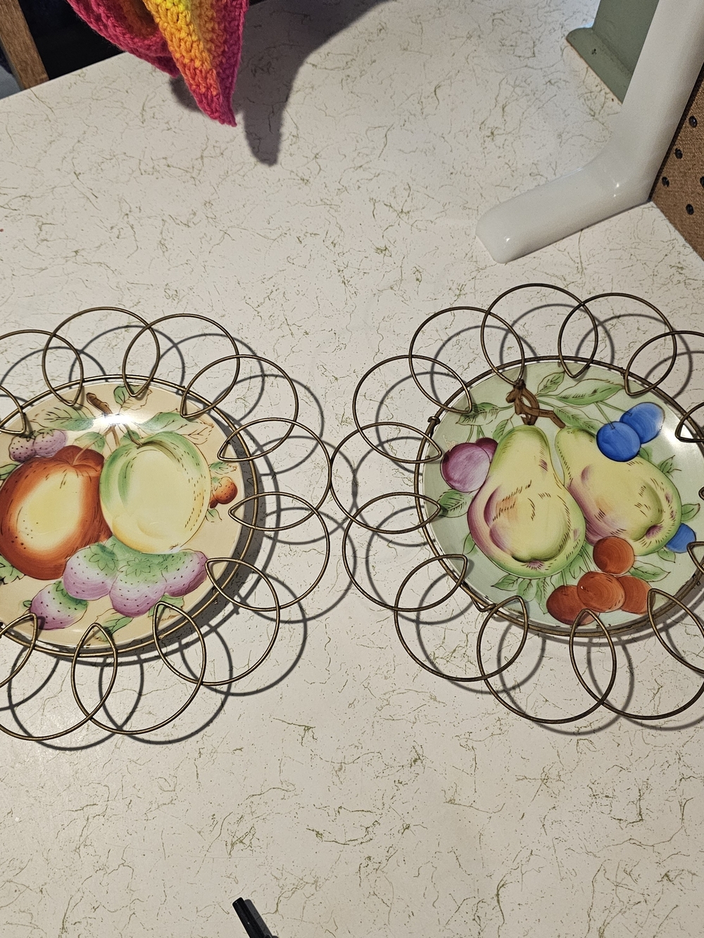 Vintage Fruit Motif Ceramic & Wire Wall Plates - Multicolor